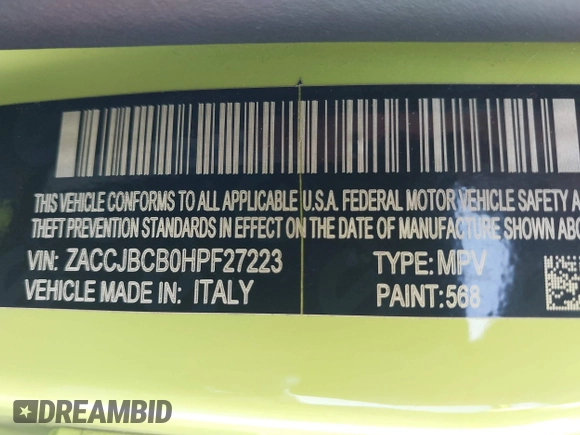 2017 Jeep Renegade Trailhawk z VIN ZACCJBCB0HPF27223, wystawiony jako IAAI lot #42279998 z przebiegiem 166 836 mil mil oraz . Historia ofert i sprzedaży dostępna na DreamBid. Obrazek 9.