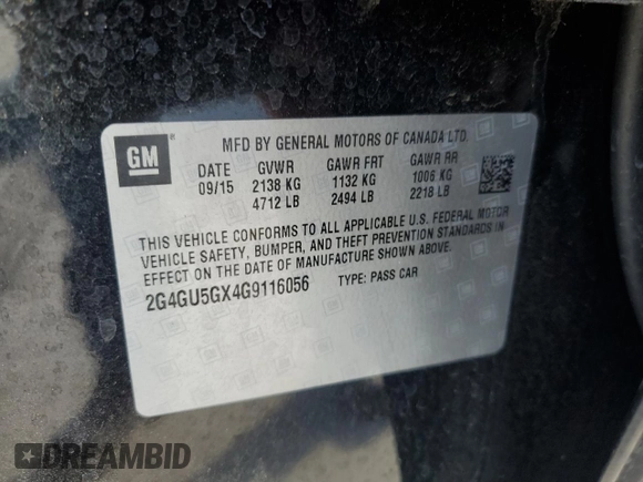 2016 Buick Regal GS with VIN 2G4GU5GX4G9116056, listed as a Copart auction lot 81017434 with 83,841 mi miles and Salvage Title. Bid and sale history available at carsss.com. Image 12.