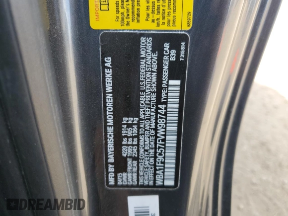 2015 BMW 2 Series 228i with VIN WBA1F9C57FVW98744, listed as a Copart auction lot 50383504 with 68,799 mi miles. Bid and sale history available at carsss.com. Image 12.