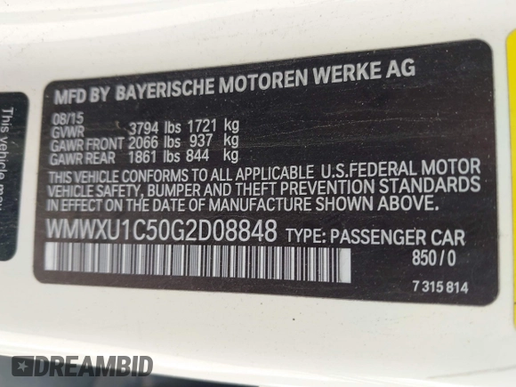 2016 MINI Hardtop 4 Door z VIN WMWXU1C50G2D08848, wystawiony jako IAAI lot #42215256 z przebiegiem 102 643 mil mil oraz . Historia ofert i sprzedaży dostępna na DreamBid. Obrazek 9.