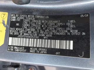 2004 Toyota Highlander with VIN JTEEP21A440053760, listed as a IAAI auction lot 41823810 with 212,971 mi miles. Bid and sale history available at carsss.com. Image 9.