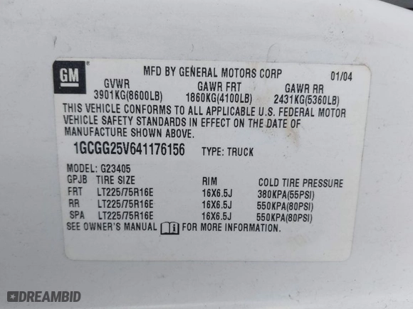 2004 Chevrolet Express Cargo Van with VIN 1GCGG25V641176156, listed as a IAAI auction lot 41357446 with 388,448 mi miles. Bid and sale history available at carsss.com. Image 9.
