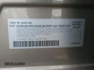 2007 Audi A4 2.0T with VIN WAUDF78E07A205165, listed as a Copart auction lot 53310825 with 162,259 mi miles and Salvage title. Bid and sale history available at DreamBid. Image 14.