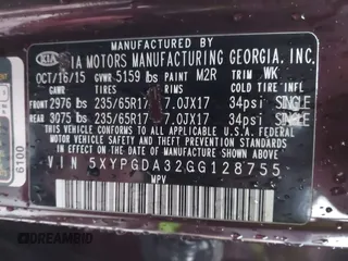 2016 Kia Sorento LX with VIN 5XYPGDA32GG128755, listed as a IAAI auction lot 41025327 with 166,424 mi miles. Bid and sale history available at carsss.com. Image 9.