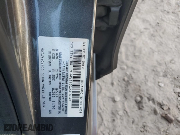 2012 Mazda 3 i Touring with VIN JM1BL1V75C1678916, listed as a Copart auction lot 63100545 with 208,238 mi miles and Non repairable. Bid and sale history available at DreamBid. Image 13.