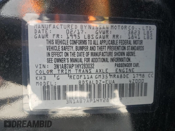 2017 Nissan Sentra S with VIN 3N1AB7AP1HY283032, listed as a Copart auction lot 63860505 with 88,640 mi miles and Clean title. Bid and sale history available at DreamBid. Image 12.