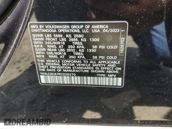 2023 Volkswagen Atlas SE z VIN 1V2LC2CA7PC225270, wystawiony jako Copart lot #67971784 z przebiegiem 21 963 mil mil oraz Szkoda całkowita • Salvage title. Historia ofert i sprzedaży dostępna na DreamBid. Obrazek 14.