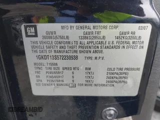 2007 GMC Envoy SLE z VIN 1GKDT13S572230938, wystawiony jako IAAI lot #42301263 z przebiegiem 184 929 mil mil oraz . Historia ofert i sprzedaży dostępna na DreamBid. Obrazek 9.