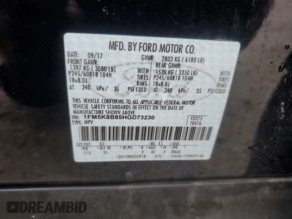 2017 Ford Explorer z VIN 1FM5K8B85HGD73230, wystawiony jako Copart lot #47633845 z przebiegiem 74 983 mil mil oraz Szkoda całkowita • Salvage title. Historia ofert i sprzedaży dostępna na DreamBid. Obrazek 14.