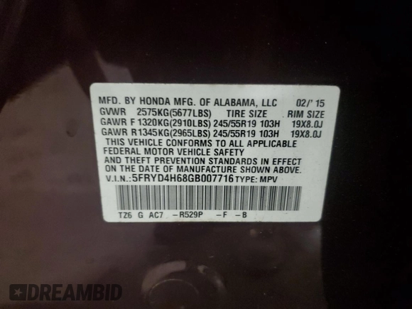 2016 Acura MDX w/Tech/Entertainment with VIN 5FRYD4H68GB007716, listed as a Copart auction lot 43968245 with 0 mi miles and Salvage Title. Bid and sale history available at carsss.com. Image 15.
