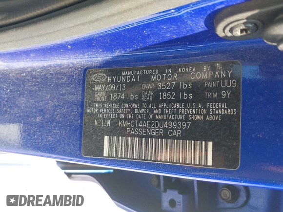 2013 Hyundai Accent GLS with VIN KMHCT4AE2DU499397, listed as a IAAI auction lot 42062751 with 111,217 mi miles and . Bid and sale history available at carsss.com. Image 9.