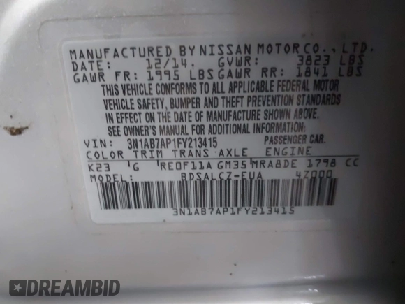 2015 Nissan Sentra SV z VIN 3N1AB7AP1FY213415, wystawiony jako IAAI lot #41574829 z przebiegiem 91 460 mil mil oraz . Historia ofert i sprzedaży dostępna na DreamBid. Obrazek 9.