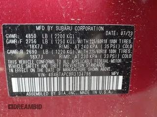 2024 Subaru Outback Touring с VIN 4S4BTAPC8R3134798, выставлен на аукционе IAAI как лот 41845286 с пробегом Не указан миль и . История ставок и продаж доступна на DreamBid. Изображение 9.
