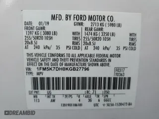 2019 Ford Explorer XLT with VIN 1FM5K7DH0KGB27796, listed as a Copart auction lot 49160255 with 108,207 mi miles and Salvage Title. Bid and sale history available at carsss.com. Image 15.