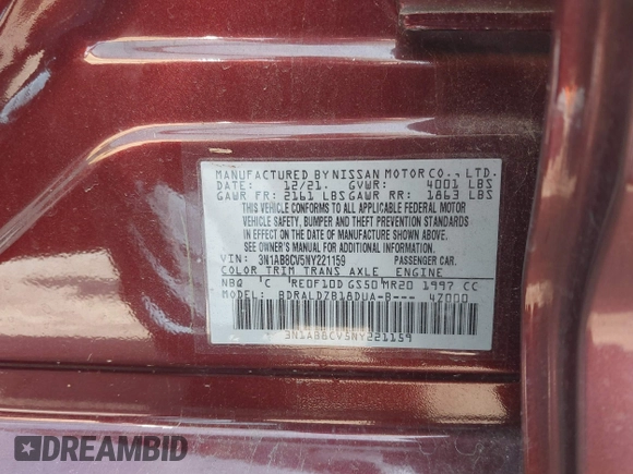 2022 Nissan Sentra SV z VIN 3N1AB8CV5NY221159, wystawiony jako IAAI lot #41322470 z przebiegiem 27 098 mil mil oraz . Historia ofert i sprzedaży dostępna na DreamBid. Obrazek 9.