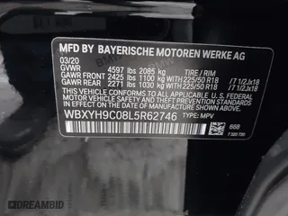 2020 BMW X2 sDrive28i with VIN WBXYH9C08L5R62746, listed as a IAAI auction lot 41788571 with 20,981 mi miles. Bid and sale history available at carsss.com. Image 9.