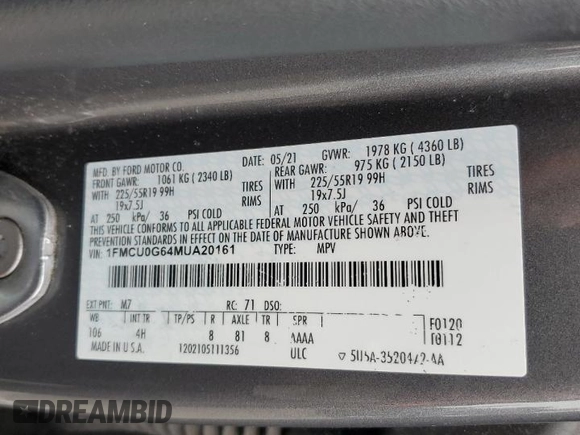 2021 Ford Escape SE z VIN 1FMCU0G64MUA20161, wystawiony jako Copart lot #53292395 z przebiegiem 35 276 mil mil oraz Szkoda całkowita • Salvage title. Historia ofert i sprzedaży dostępna na DreamBid. Obrazek 16.