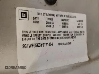 2000 Chevrolet Impala с VIN 2G1WF55K3Y9171464, выставлен на аукционе Copart как лот 54019295 с пробегом 67 553 миль миль и Списание • Salvage title. История ставок и продаж доступна на DreamBid. Изображение 12.