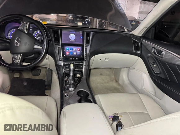 2015 Infiniti Q50 with VIN JN1BV7AR7FM412100, listed as a Copart auction lot 54574705 with 111,230 mi miles and Salvage Title. Bid and sale history available at carsss.com. Image 9.