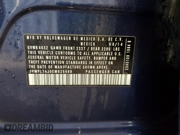 2014 Volkswagen Jetta TDI w/Sunroof z VIN 3VWPL7AJ0EM625568, wystawiony jako Copart lot #54929055 z przebiegiem 134 793 mil mil oraz Szkoda całkowita • Salvage title. Historia ofert i sprzedaży dostępna na DreamBid. Obrazek 12.