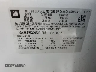 2017 GMC Terrain SLE with VIN 2GKFLSEKXH6291962, listed as a Copart auction lot 86715484 with 76,692 mi miles and Salvage Title. Bid and sale history available at DreamBid. Image 12.