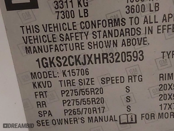 2017 GMC Yukon Denali with VIN 1GKS2CKJXHR320593, listed as a IAAI auction lot 41661230 with 1 mi miles. Bid and sale history available at carsss.com. Image 9.