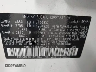 2024 Subaru Outback Limited z VIN 4S4BTANCXR3114197, wystawiony jako IAAI lot #42534531 z przebiegiem 26 450 mil mil oraz . Historia ofert i sprzedaży dostępna na DreamBid. Obrazek 9.