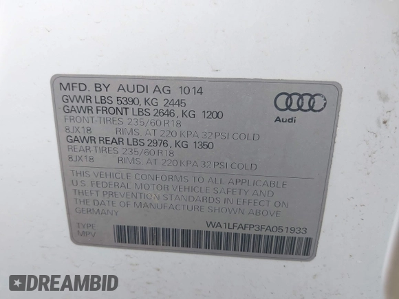 2015 Audi Q5 Premium Plus z VIN WA1LFAFP3FA051933, wystawiony jako IAAI lot #42346116 z przebiegiem 67 640 mil mil oraz . Historia ofert i sprzedaży dostępna na DreamBid. Obrazek 9.