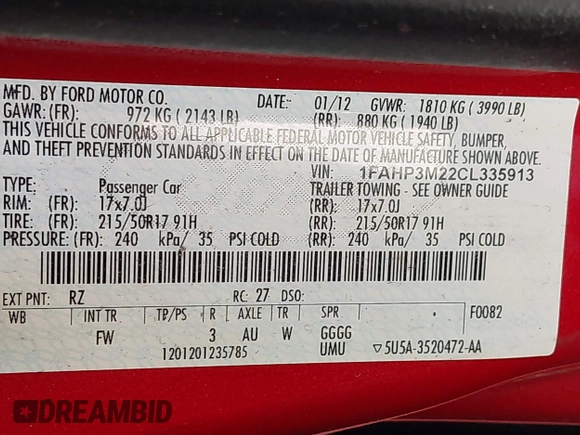 2012 Ford Focus SEL with VIN 1FAHP3M22CL335913, listed as a IAAI auction lot 42143922 with 129,421 mi miles. Bid and sale history available at carsss.com. Image 9.