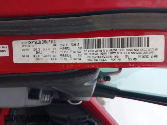 2011 Dodge Nitro Heat with VIN 1D4PT4GK0BW604140, listed as a IAAI auction lot 41208317 with 154,895 mi miles and . Bid and sale history available at DreamBid. Image 9.