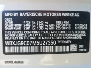 2021 BMW X1 xDrive28i with VIN WBXJG9C07M5U27350, listed as a Copart auction lot 48637295 with 22,202 mi miles and Salvage Title. Bid and sale history available at carsss.com. Image 13.