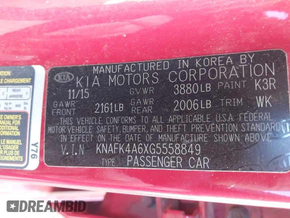 2016 Kia Forte LX with VIN KNAFK4A6XG5558849, listed as a IAAI auction lot 42115950 with 171,839 mi miles and . Bid and sale history available at carsss.com. Image 9.