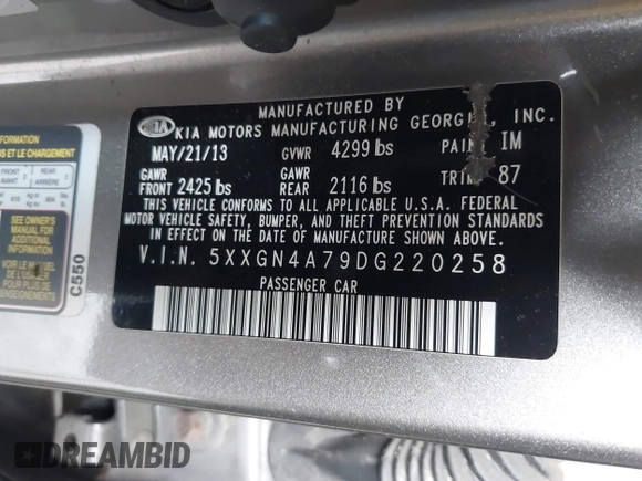 2013 Kia Optima EX с VIN 5XXGN4A79DG220258, выставлен на аукционе IAAI как лот 42681855 с пробегом 194 174 миль миль и . История ставок и продаж доступна на DreamBid. Изображение 9.