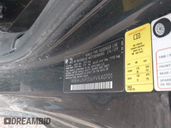 2009 BMW 1 Series 135i with VIN WBAUN93569VK40701, listed as a IAAI auction lot 42099169 with 115,997 mi miles and . Bid and sale history available at DreamBid. Image 9.