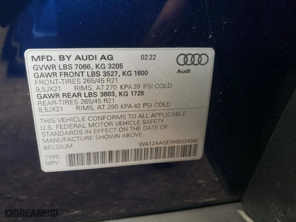 2022 Audi e-tron Sportback S line Premium Plus with VIN WA12AAGEXNB024342, listed as a Copart auction lot 37312994 with 27,663 mi miles. Bid and sale history available at carsss.com. Image 13.