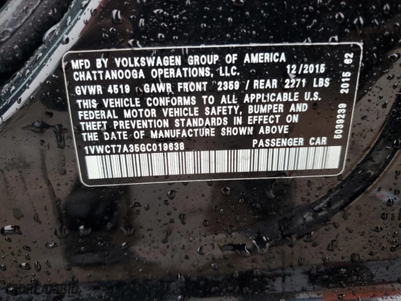 2016 Volkswagen Passat 1.8T SEL with VIN 1VWCT7A35GC019638, listed as a Copart auction lot 79441314 with 113,827 mi miles and Salvage Title. Bid and sale history available at carsss.com. Image 13.