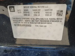 2015 Chevrolet Malibu LT with VIN 1G11D5SLXFF203652, listed as a IAAI auction lot 41848616 with 201,745 mi miles and . Bid and sale history available at DreamBid. Image 9.