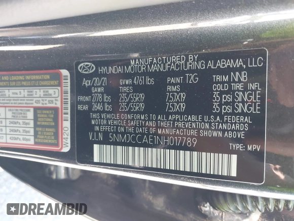 2022 Hyundai Tucson SEL с VIN 5NMJCCAE1NH017789, выставлен на аукционе IAAI как лот 42246746 с пробегом 50 758 миль миль и . История ставок и продаж доступна на DreamBid. Изображение 9.