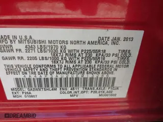 2013 Mitsubishi Outlander Sport ES with VIN 4A4AP3AU2DE013286, listed as a IAAI auction lot 41809398 with 245,254 mi miles. Bid and sale history available at carsss.com. Image 9.