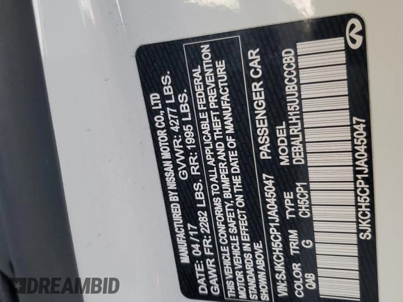2018 Infiniti QX30 Premium with VIN SJKCH5CP1JA045047, listed as a Copart auction lot 80106464 with 78,982 mi miles and Salvage title. Bid and sale history available at DreamBid. Image 13.