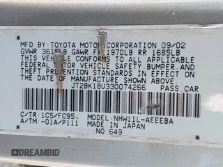 2003 Toyota Prius z VIN JT2BK18U330074266, wystawiony jako IAAI lot #42051919 z przebiegiem 214 567 mil mil oraz . Historia ofert i sprzedaży dostępna na DreamBid. Obrazek 9.