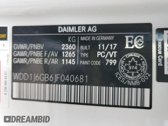 2018 Mercedes-Benz E 400 with VIN WDD1J6GB6JF040681, listed as a Copart auction lot 47460785 with 102,617 mi miles and Salvage Title. Bid and sale history available at DreamBid. Image 13.