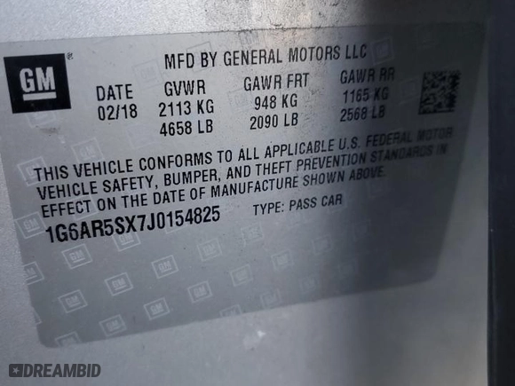 2018 Cadillac CTS Sedan Luxury RWD with VIN 1G6AR5SX7J0154825, listed as a Copart auction lot 88575675 with 0 mi miles and Salvage Title. Bid and sale history available at carsss.com. Image 14.