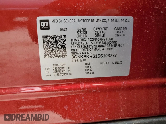 2025 Chevrolet Blazer RS with VIN 3GNKBKRS1SS103773, listed as a Copart auction lot 53402495 with 529 mi miles and Clean title. Bid and sale history available at DreamBid. Image 13.