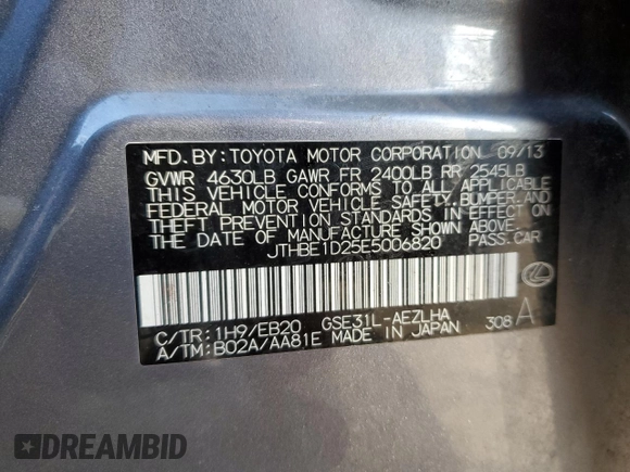 2014 Lexus IS 350 z VIN JTHBE1D25E5006820, wystawiony jako Copart lot #49292525 z przebiegiem 110 277 mil mil oraz Szkoda całkowita • Salvage title. Historia ofert i sprzedaży dostępna na DreamBid. Obrazek 12.