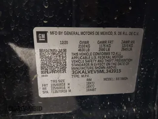 2021 GMC Terrain SLT with VIN 3GKALVEV5ML343915, listed as a IAAI auction lot 41709567 with 67,243 mi miles and . Bid and sale history available at DreamBid. Image 9.