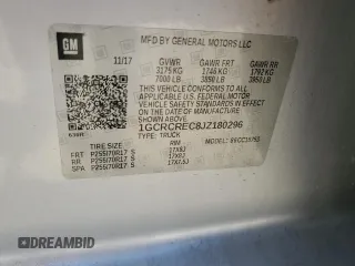2018 Chevrolet Silverado 1500 LT with VIN 1GCRCREC8JZ180296, listed as a Copart auction lot 43631655 with Not Provided miles and Salvage Title. Bid and sale history available at DreamBid. Image 13.