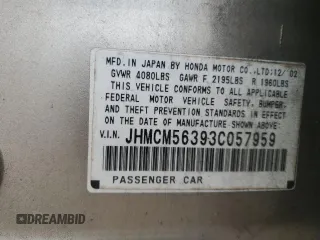 2003 Honda Accord LX with VIN JHMCM56393C057959, listed as a Copart auction lot 63533025 with 96,232 mi miles and Salvage title. Bid and sale history available at DreamBid. Image 12.