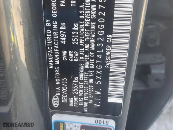 2016 Kia Optima LX with VIN 5XXGT4L32GG027552, listed as a Copart auction lot 47564865 with 160,214 mi miles and Salvage Title. Bid and sale history available at carsss.com. Image 12.