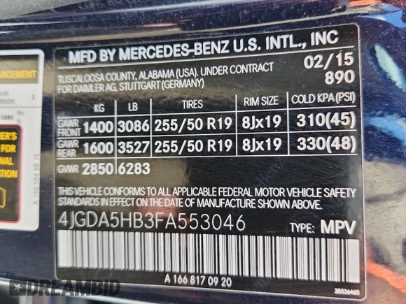2015 Mercedes-Benz M 350 z VIN 4JGDA5HB3FA553046, wystawiony jako Copart lot #57749985 z przebiegiem 120 138 mil mil oraz Nie do naprawy • Non repairable. Historia ofert i sprzedaży dostępna na DreamBid. Obrazek 14.